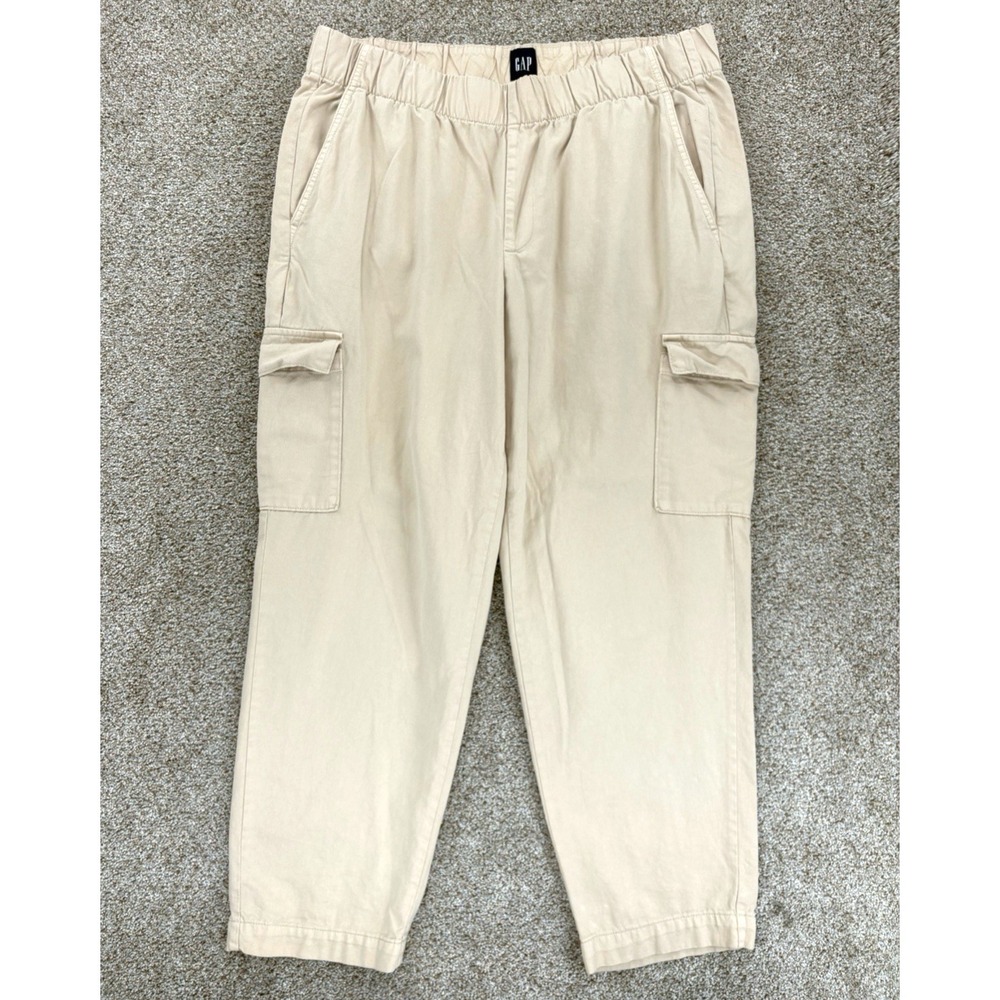 GAP Cargo Pants Khaki Womens XL Light Beige Elastic Waist Pull On Cotton Lyocell